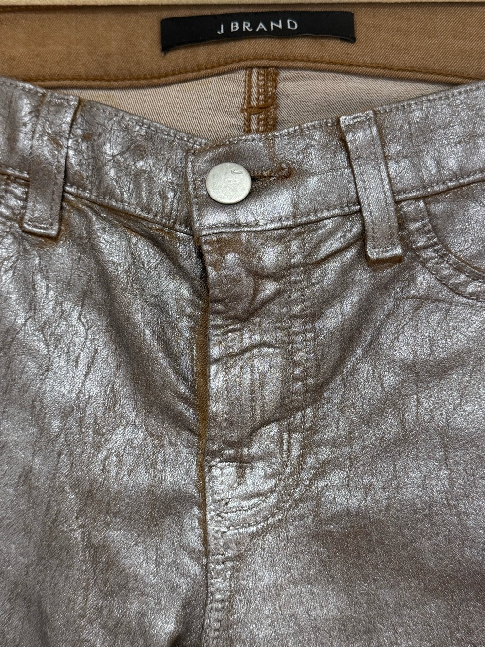 J Brand Metallic Silver Skinny Coated Jeans